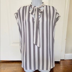 New York & Co Bow tie striped blouse size L